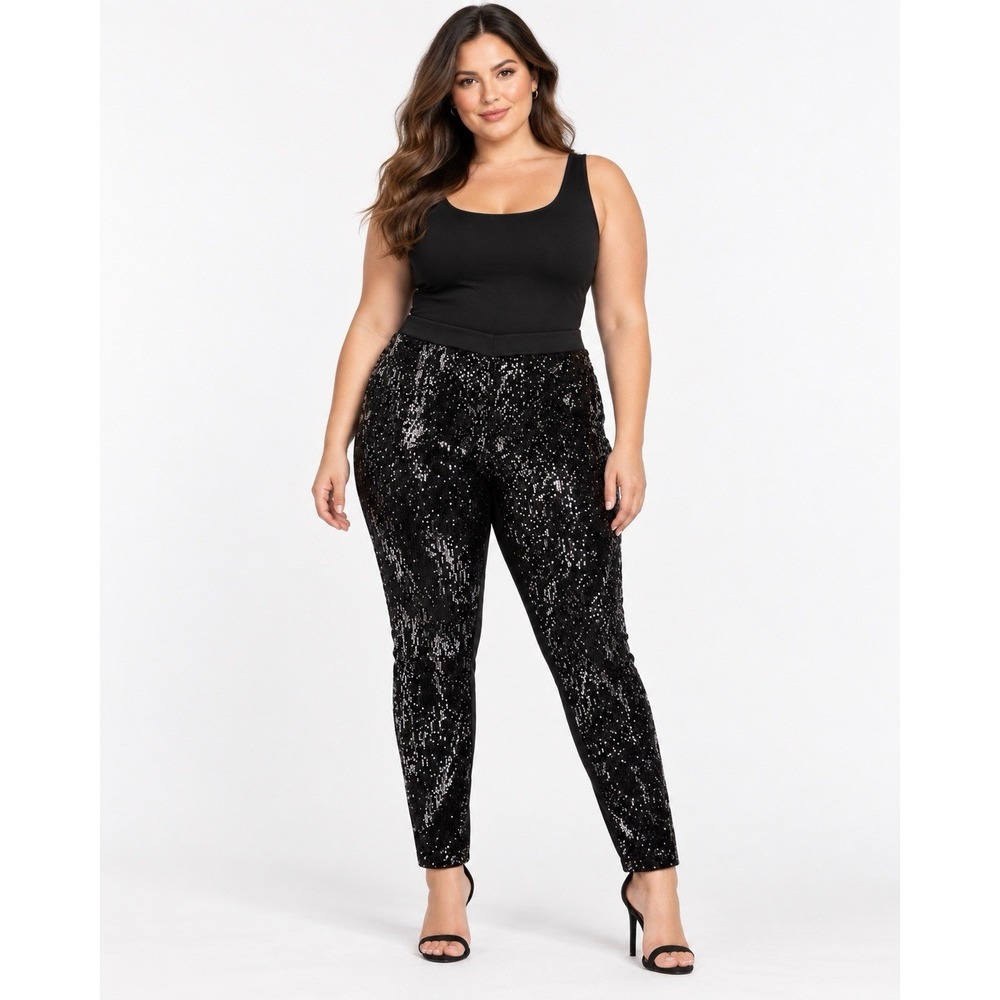 Torrid Leggings 1 Black Sequin Front Ankle Stretch Plus Size Pants NWT 14/16